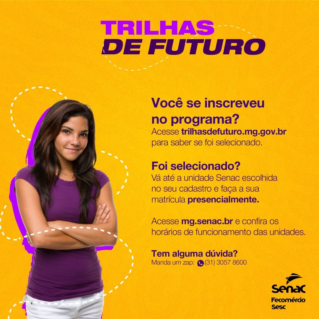 Trilhas de Futuro: Matrículas no Senac devem ser feitas até 2 de janeiro de 2024