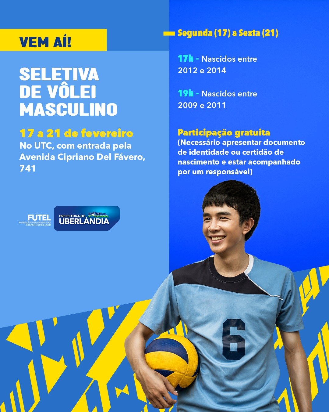 Prefeitura de Uberlândia promove seletiva de vôlei masculino a partir desta segunda-feira (17)